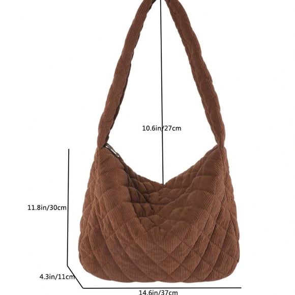 Luxe Quilted Corduroy Puffer Messenger Shoulder Crossbody Travel Bag - Picture 5 of 12